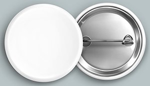 White blank pin button mockup. Round badge vector. 3d metal circle promotional brooch mock up design with shadow. Clean tag top and bottom for campaign advertising. Member name label space frame